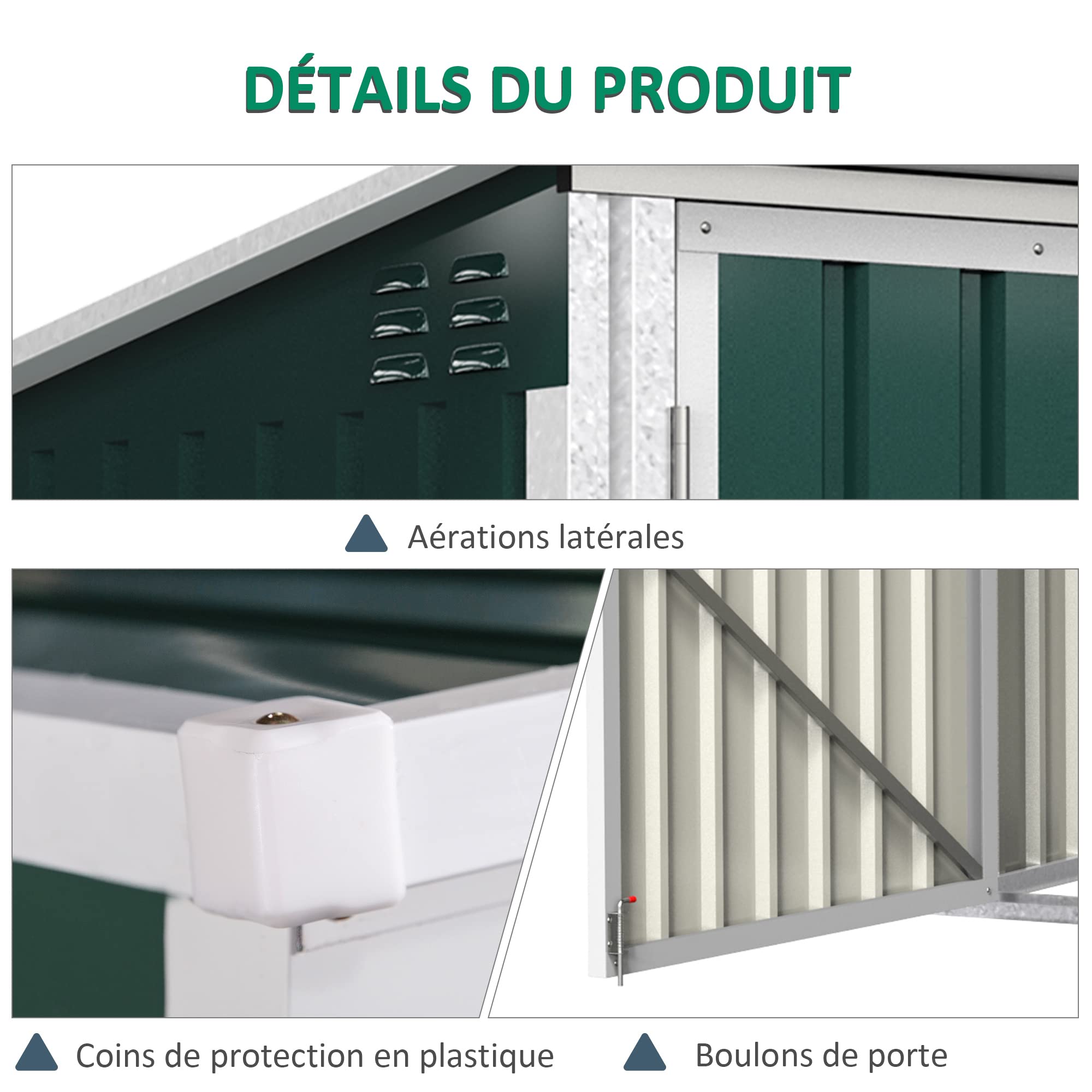 Outsunny Abri Cache Poubelle Double avec Deux Portes et Ouverture Dessus en Acier galvanisé - 178,5 x 104,5 x 128,5/113 cm Vert