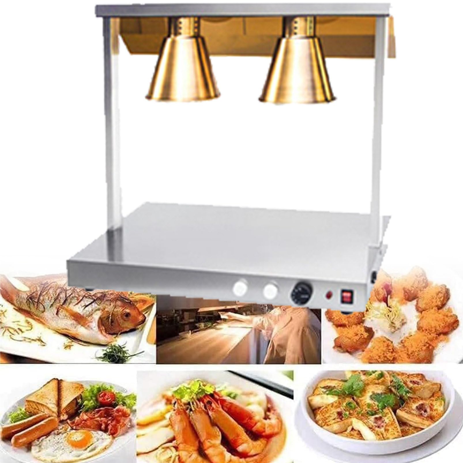 Lampada scaldavivande a 1/2/3/4 Testa, Lampada riscaldante per Pizza a Buffet, Piano d'appoggio in Acciaio Inossidabile Commerciale, per Mantenere Il Cibo Caldo, per Mense di Cucina di ristoranti di