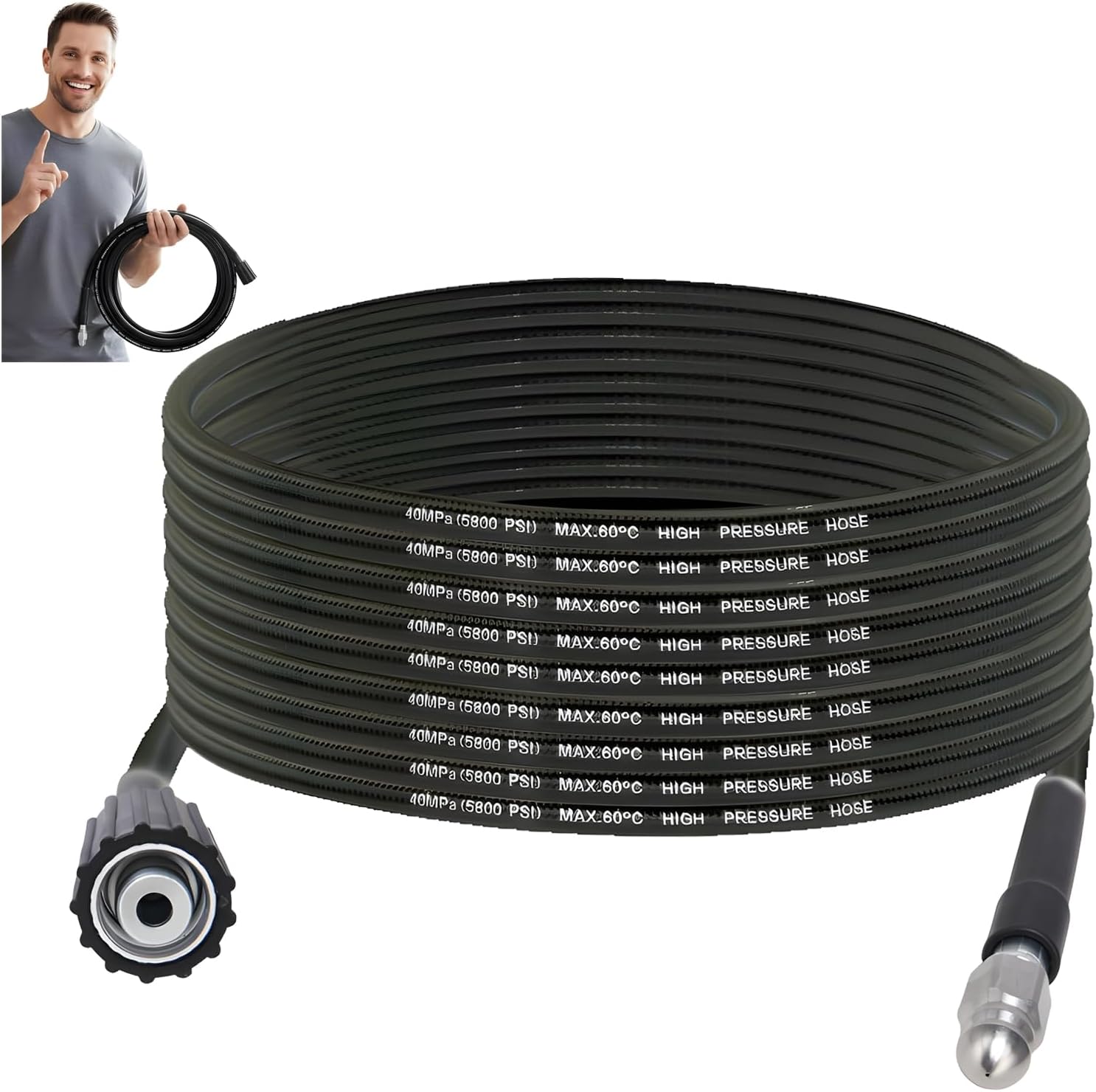 High Pressure Drain Cleaner Hose 5800 PSI, Triple Layer Burst-Proof PVC & Stainless Steel Sewer Jetter Hose Kit, Universal Pressure Washer Drain Unblocker (6-Nozzle-30Ft Explosion-Proof Pipe+AB)