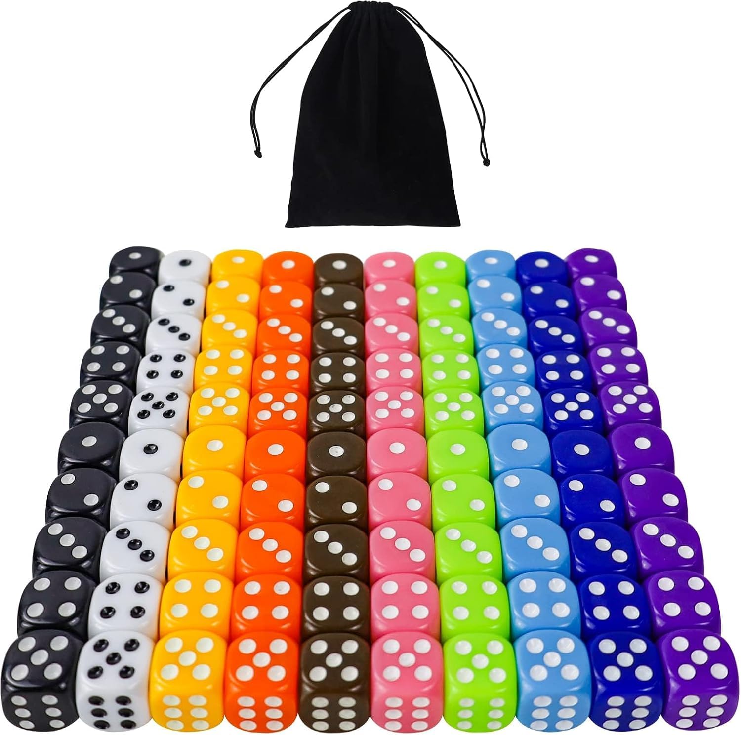 QUTHZZHY 6-Sided Dice Set 10 Colours 16 mm Acrylic Game Dice for DND, MTG, RPG, Tenzi, Yahtze, Bunco, Table Borad Games, Math Lessons (100 Pieces 10 Colours)