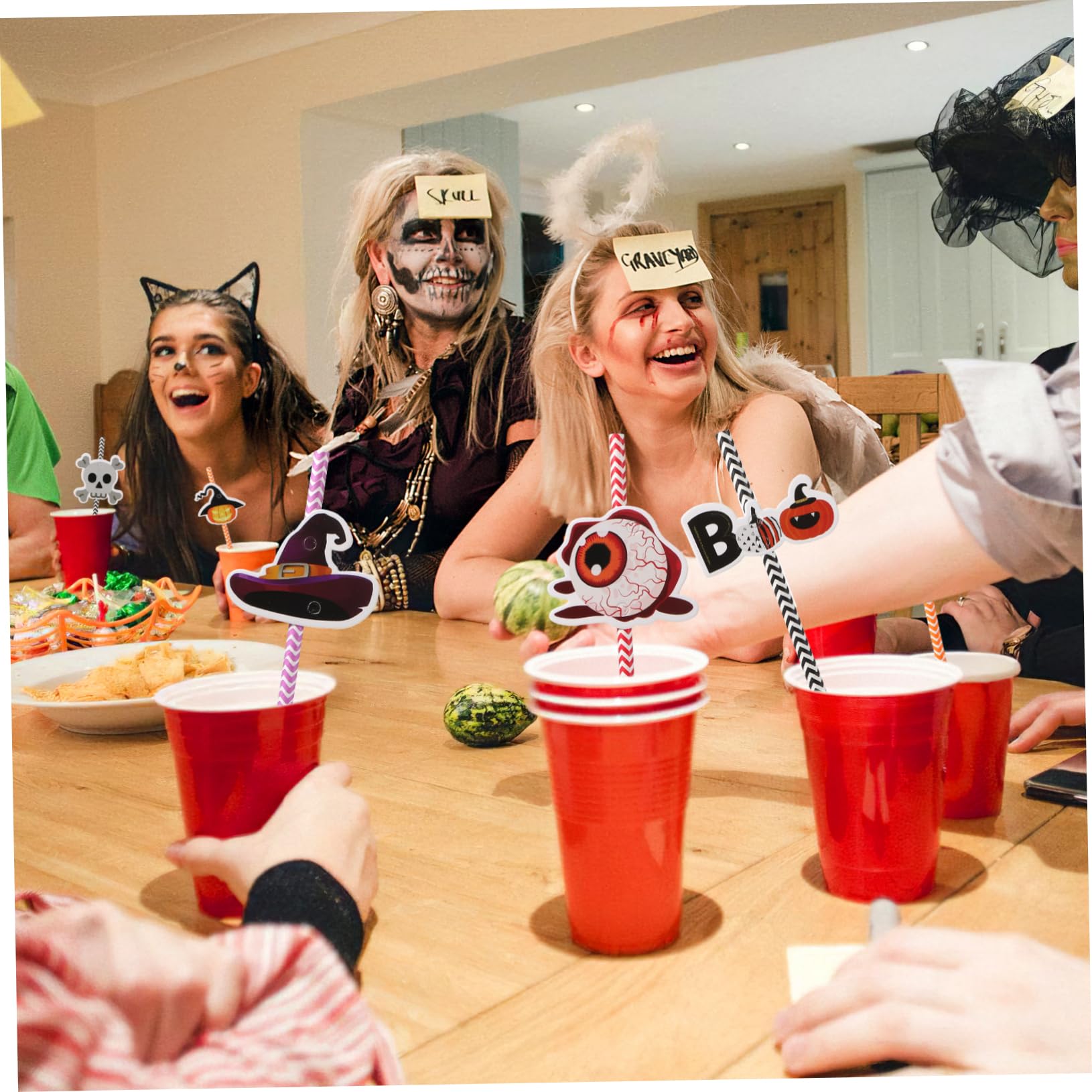 Cabilock 6 Confezioni Cannucce di Carta di Halloween Stampa Colorata Strisce per Feste e Uso Familiare Decorate con Elementi come Ragnetti, Teschi, Bulbi Oculari, Luci di Zucca e Cappelli