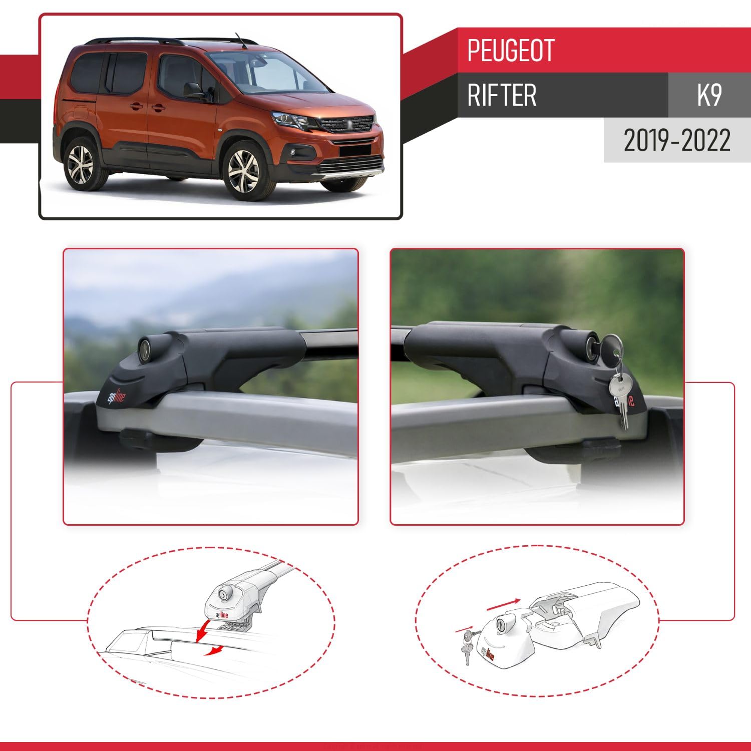 Compatible con Peugeot Rifter (K9) 2019-2022 Modelo Ace-1 Barra de Techo Auto Portaequipajes Barras Transversales Negro Aluminio 2 Barras