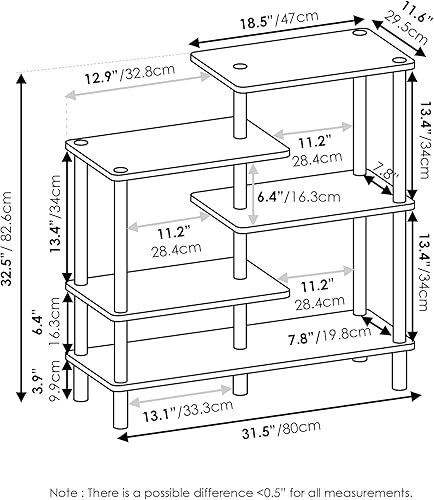 Miniatura 3 de Furinno Turn-N-Tube - Estantería de exhibición acentuada de 5 niveles, color gris roble francés y negro