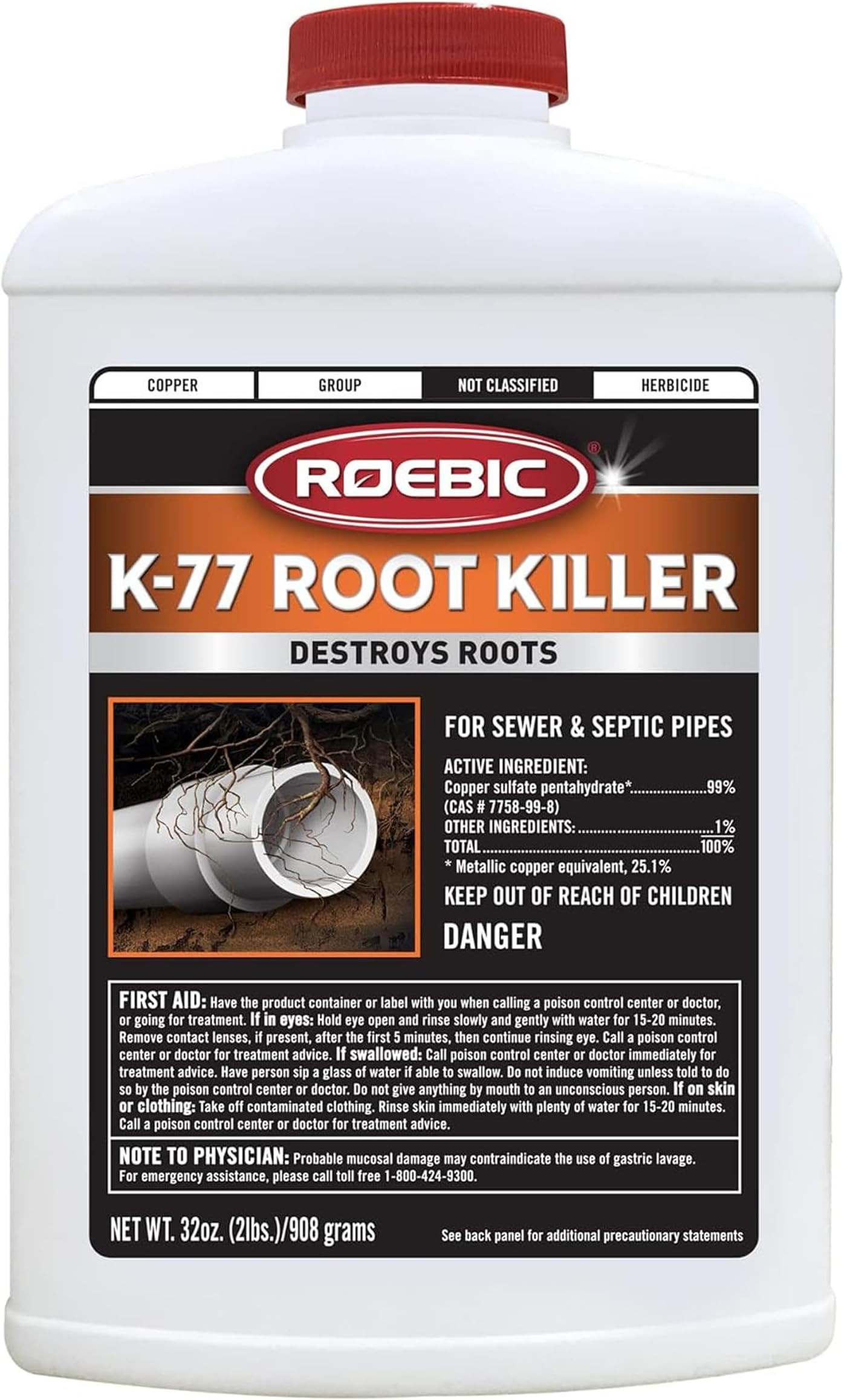 K-77 Root Killer: Clears Pipes, Stops New Growth, Works for Sewer and Septic Systems - 32 Ounce
