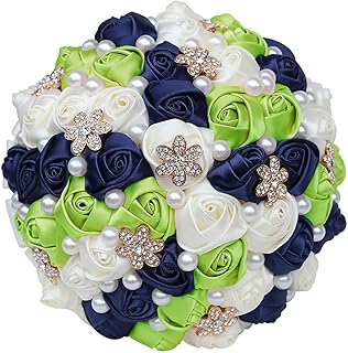 USIX Bridal Bridesmaid Holding Wedding Bouquet Multi Color Size Pearl Gold Crystal Brooch Satin F...