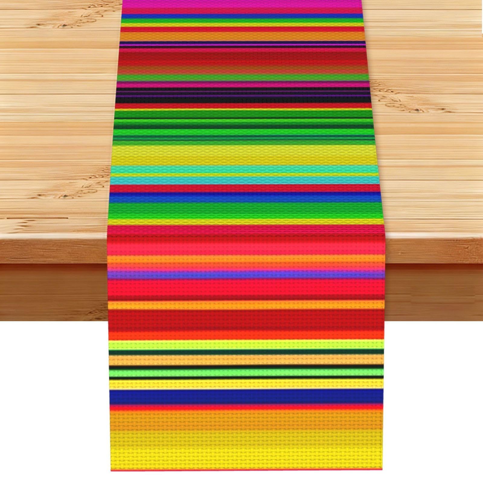 Fodpand Black Rustic Cotton Linen Table Runner, Colorful Mexican Stripes Table Runners 13 X 72 Inches, Modern Elegant Farmhouse Tablecloth, Washable Kitchen Dining Table Decoration For Home Party Decor