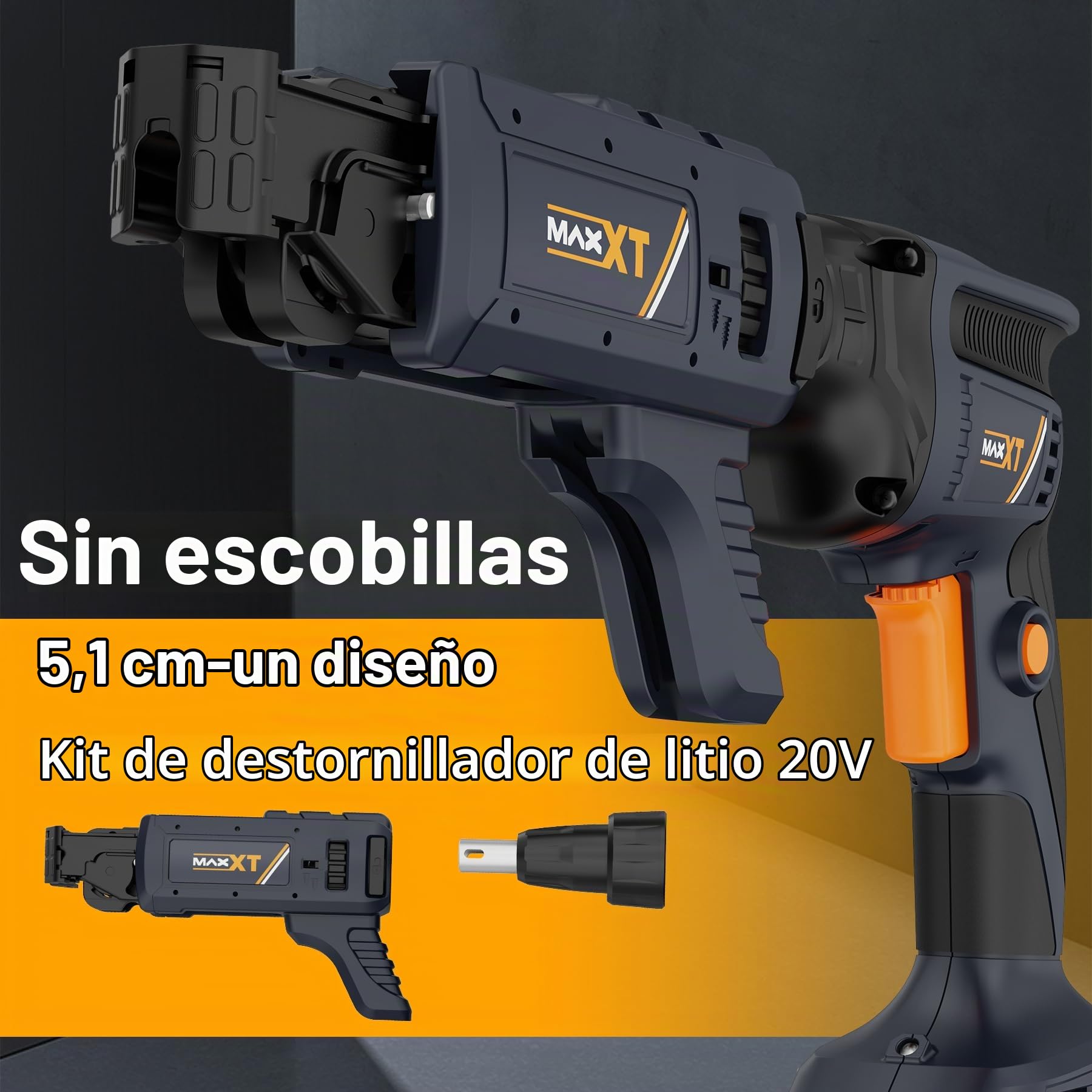 Atornillador Inalámbrico Drywall Professional, MAXXT 20V Pistola Atornilladora para Paneles de Yeso sin Escobillas Autofeed 5000RPM, Destornillador de Paneles de Yeso con Batería de 2.0Ah y Cargador