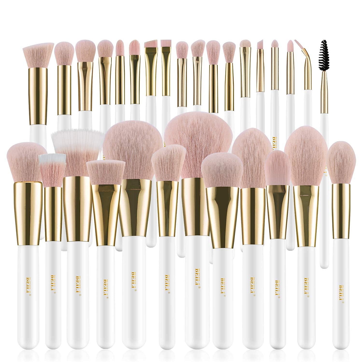 BEILI Makeup Brushes 30Pcs Professional Makeup Brush Set Premium Pink Vegan Synthetic Kabuki Foundation Blending Brush Face Powder Blush Concealers Eye Shadows Make Up Brush Set (White/Rose Gold) : Beauty & Personal Care