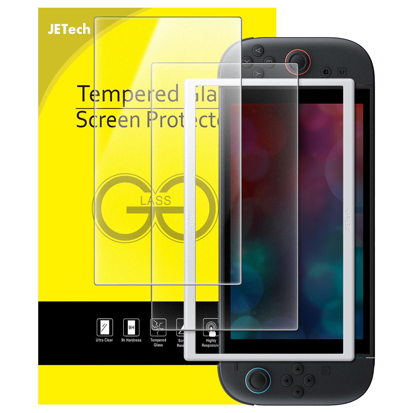 JETech Protector Pantalla Mate para Nintendo Switch 2 2025, Cristal Vidrio Templado 9H Antireflejo con Marco de Instalación Fácil, Antihuellas Tacto Suave, 2 Unidades