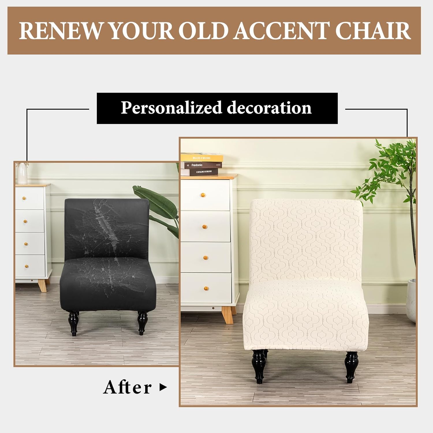 FUANGUI Armless Accent Chair Cover Slipcover, Stretch Spandex Chair Covers for Living Room Removable Washable for Armless Chair Furniture Protector