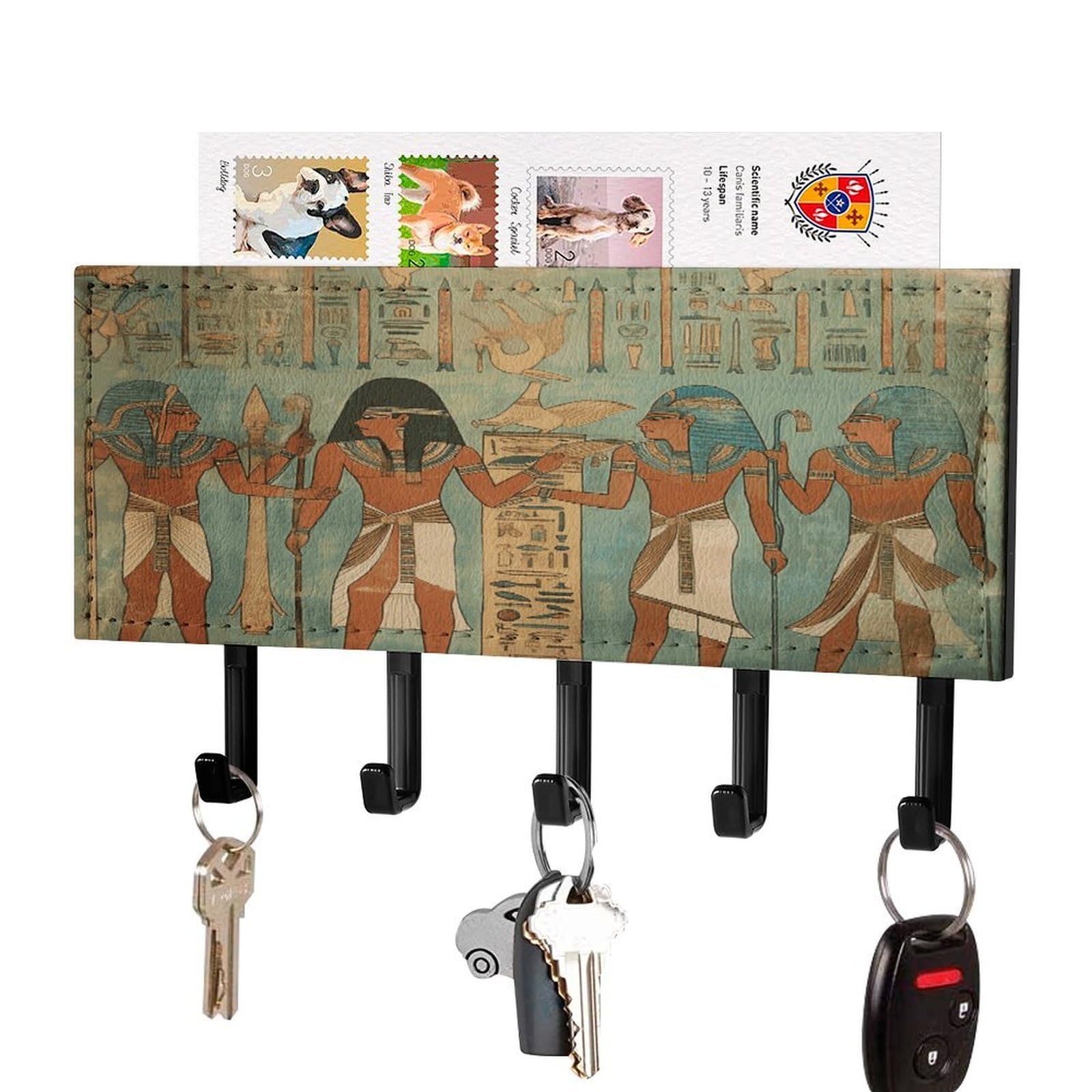FekiLoot Women in Ancient Egypt Key Holder for Wall Decorative Mail Organizer with 5 Key Hook Self Adhesive Key Rack with Tray Coat Rack Wall Mount Key Hanger Decor for Entryway Door