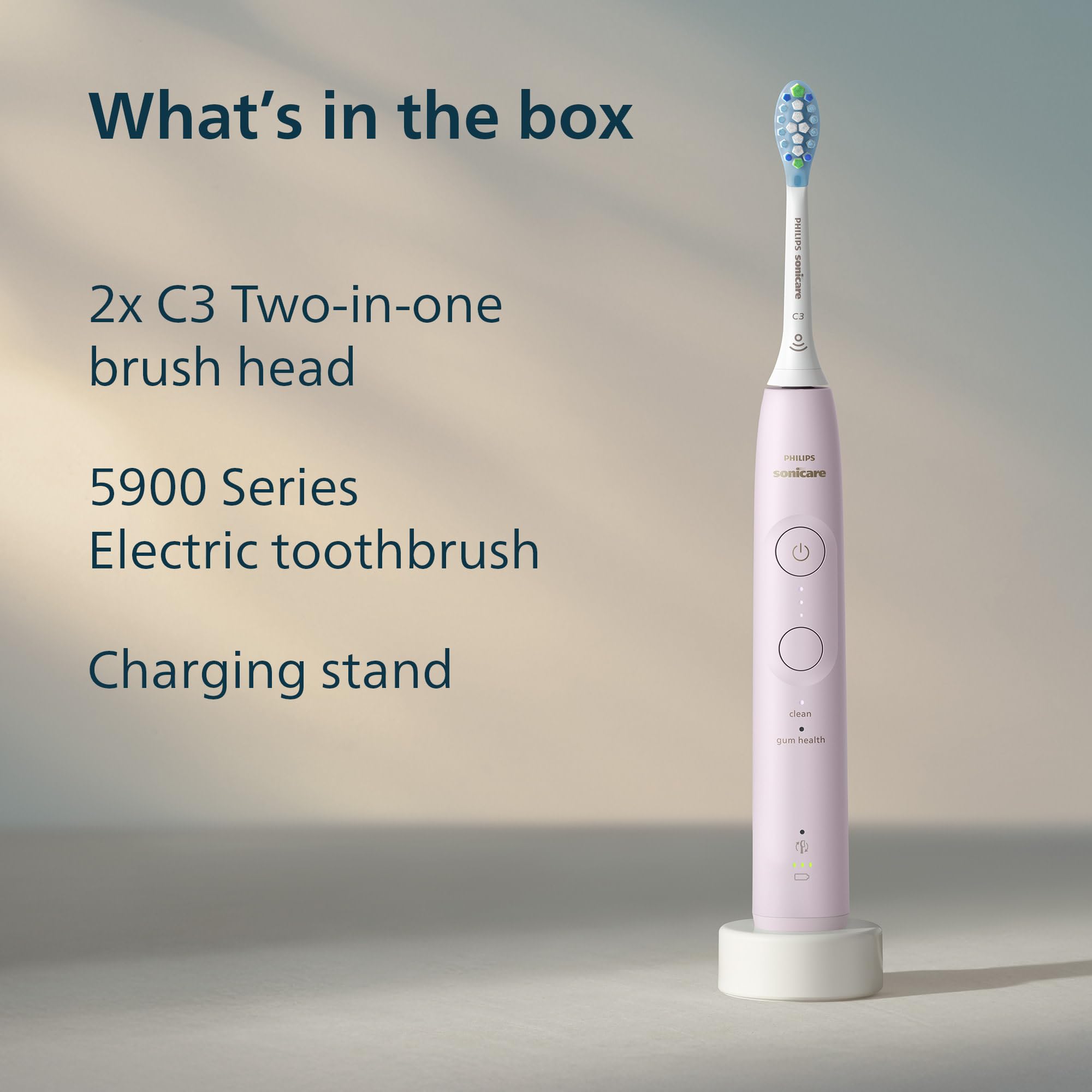 Philips Sonicare 5900 Series Electric Toothbrush - Next-Generation Sonicare Technology, Pressure Sensor, 6 Brushing Settings, SmarTimer, BrushPacer, 21-Day Runtime, Light Pink, Model HX7132/02