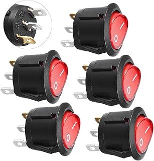 Aexit 5 Pcs Switches 3 Pin 2 Position ON/Off SPST Red Light Snap in Panel Mount Rocker Switch AC Foot Switches 6A/250V 10A/125V