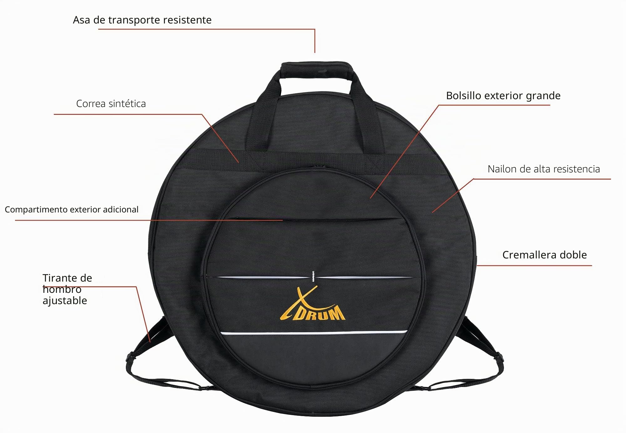 Bolsa para Platillos XDrum 22", Bolsa generosamente acolchada, Peso: 2 | Para hasta 5 platillos de hasta 22" de tamaño, Material exterior resistente al agua y a las roturas, 0 kg, Color: Negro