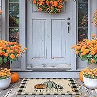 Vista 6 de Felpudo "Happy Fall Y'all" de otoño con diseño de calabaza a cuadros de búfalo, alfombras de pasillo de granja de otoño, tapete de piso de entrada