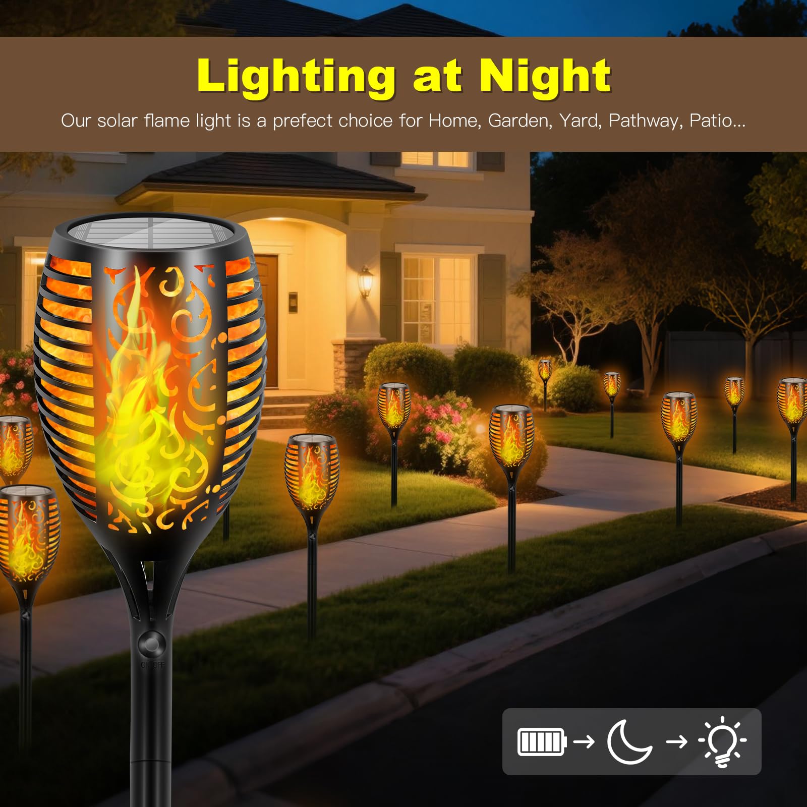 Solarleuchten für den Außenbereich, größer, 96 LEDs, Tiki-Fackeln mit flackernder Flamme, verbesserte Höhe, 109,2 cm, Außenlichter, wasserdicht, für Garten, Terrasse, Hof, Weg, Outdoor