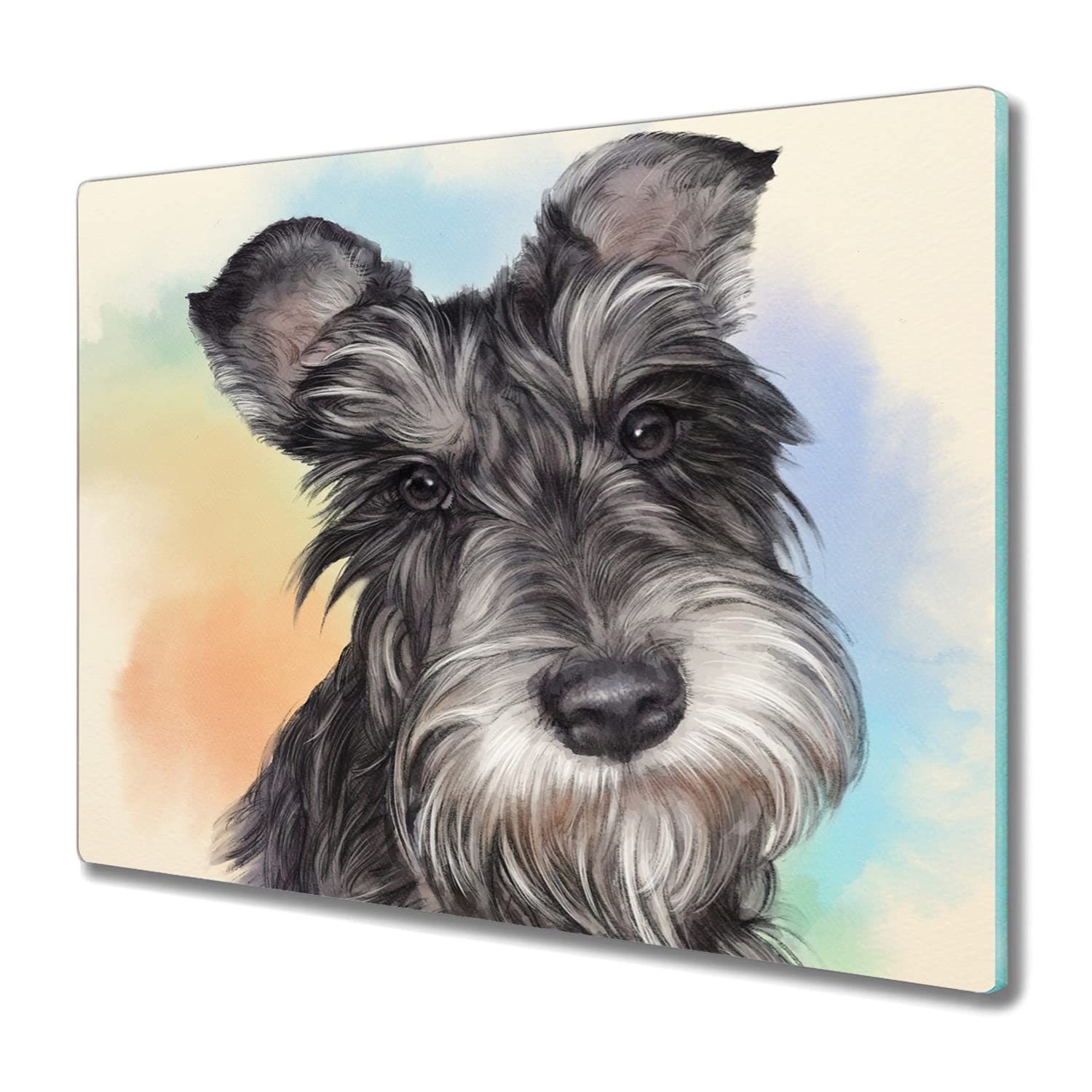 Verre trempé 60x52cm pour protection plaque induction et tapis de découpe avec motif chien
