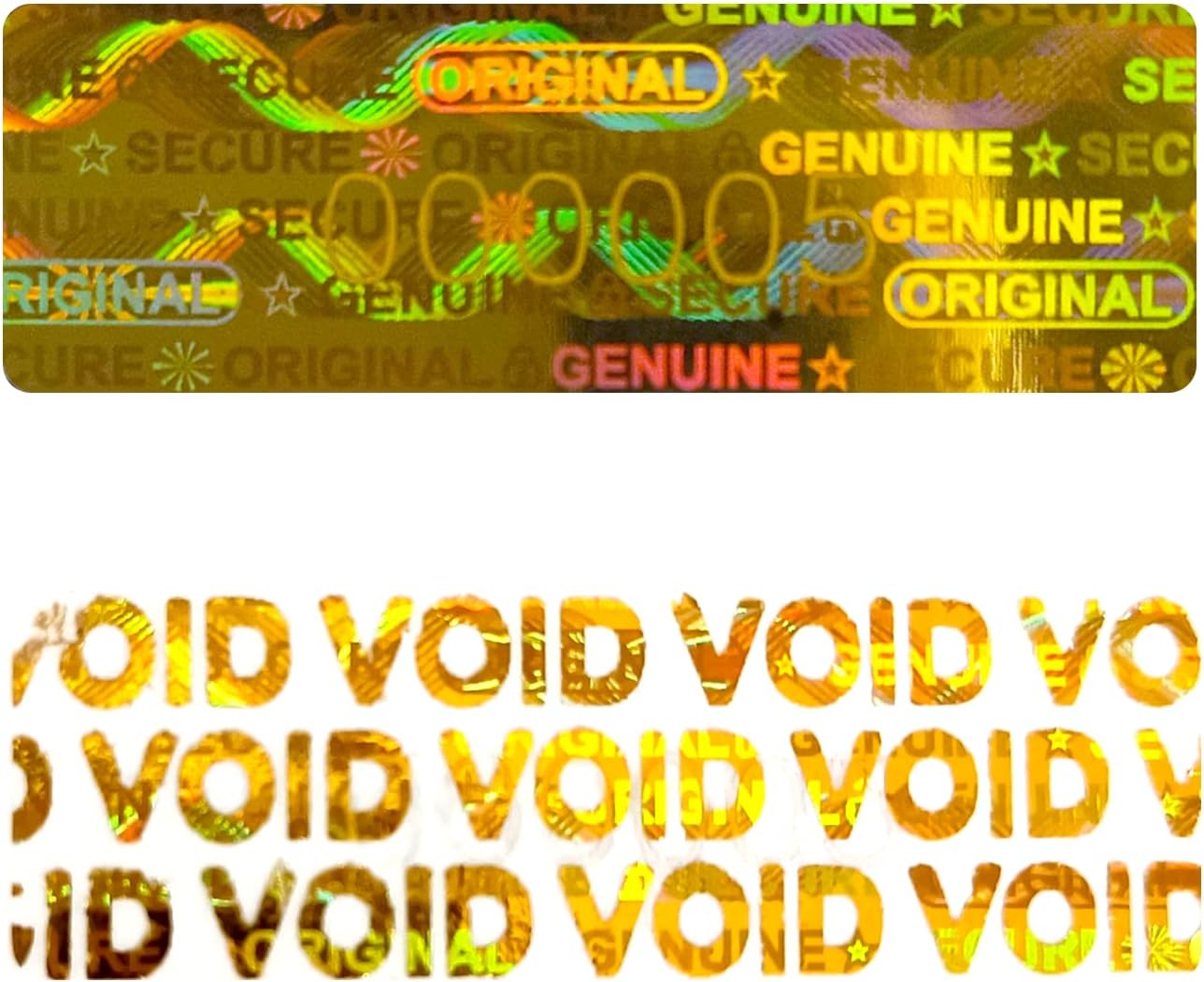 380pcs Hologram Tamper Proof Stickers Security Labels Genuine Warranty Void Seal Tamper evident Original Sticker with Unique Serial Number (1.2x0.4inch,Gold)