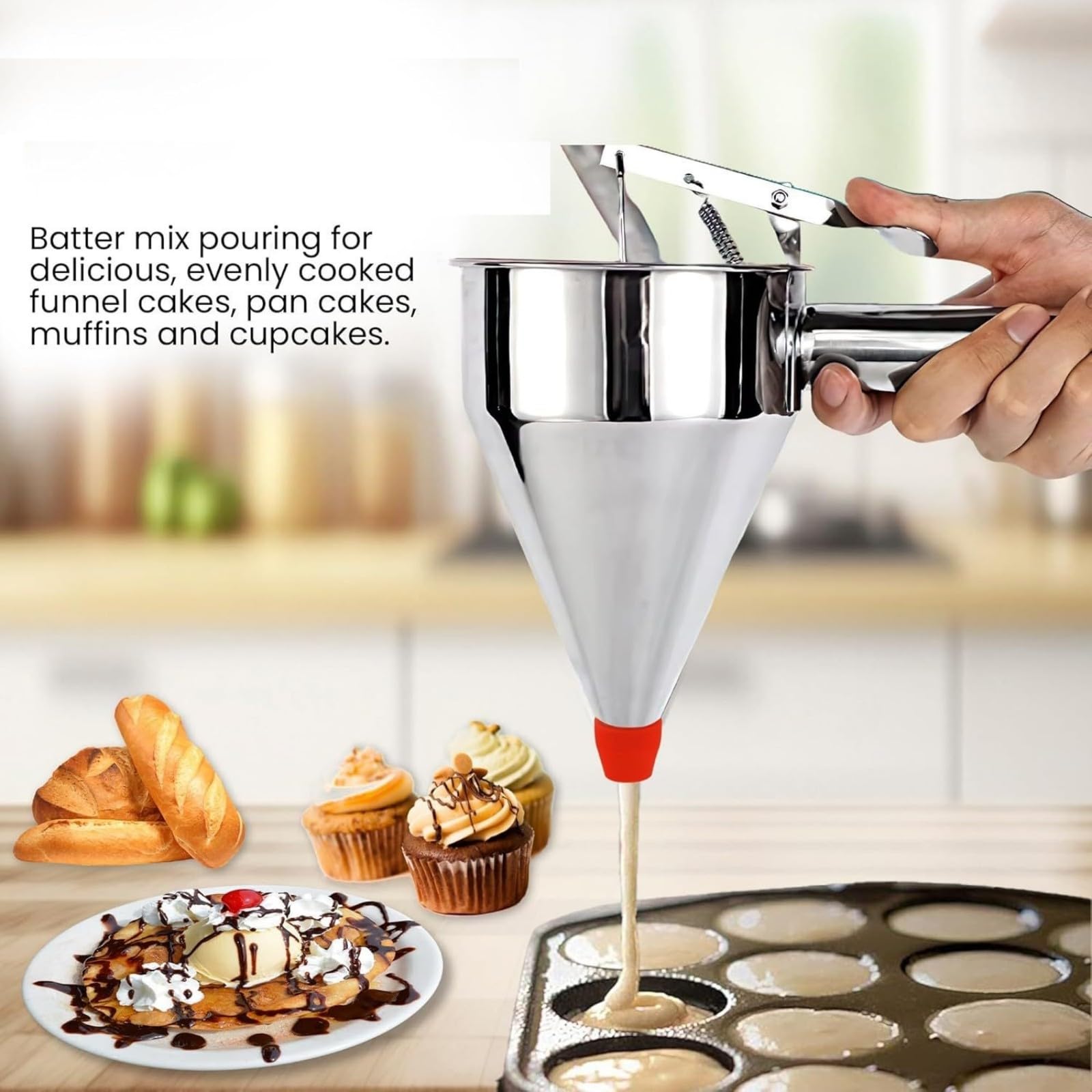 Dispenser per Pastella Imbuto Pancake E Cialde Strumento La Preparazione Disegni in Acciaio Inossidabile Comodo E Facile da Pulire Dispenser