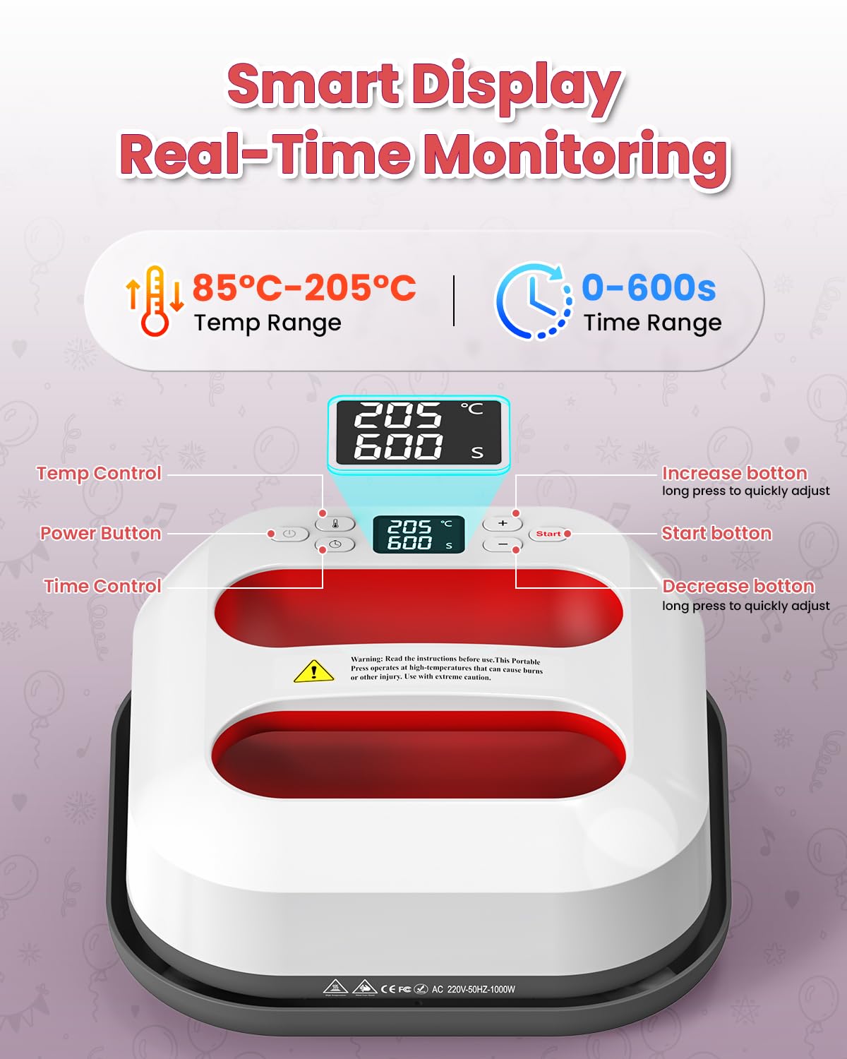 Pressa a Caldo per Magliette 22.8cmx22.8cm/9"x9" Portatile DIY Termopressa, Facile da Stirare&Riscaldamento Rapido Heat Press Machine per Vestiti, Borse T-Shirt Stampante Trasferimento Termico