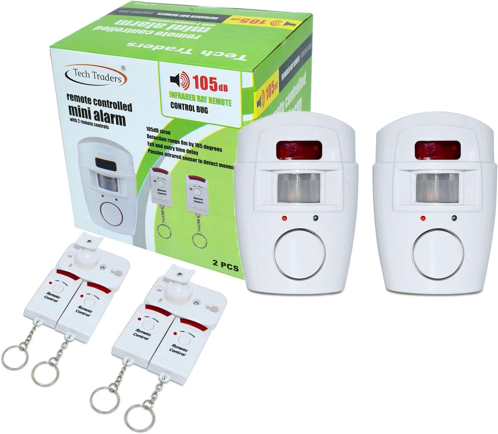 Wireless Pir Motion Sensor Alarm Plus 2 Remote Controls Shed Home Garage Caravan, White [2 Pack]