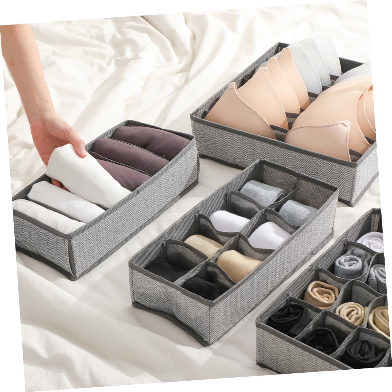 NUOBESTY 4 pezzi Organizer Cassetti Pieghevoli in Tessuto Non Tessuto e Oxford per Intimo Calzini e Biancheria Divisori Armadio Compatto Grigio Resistente e Durevole per Ordinare Mutande e