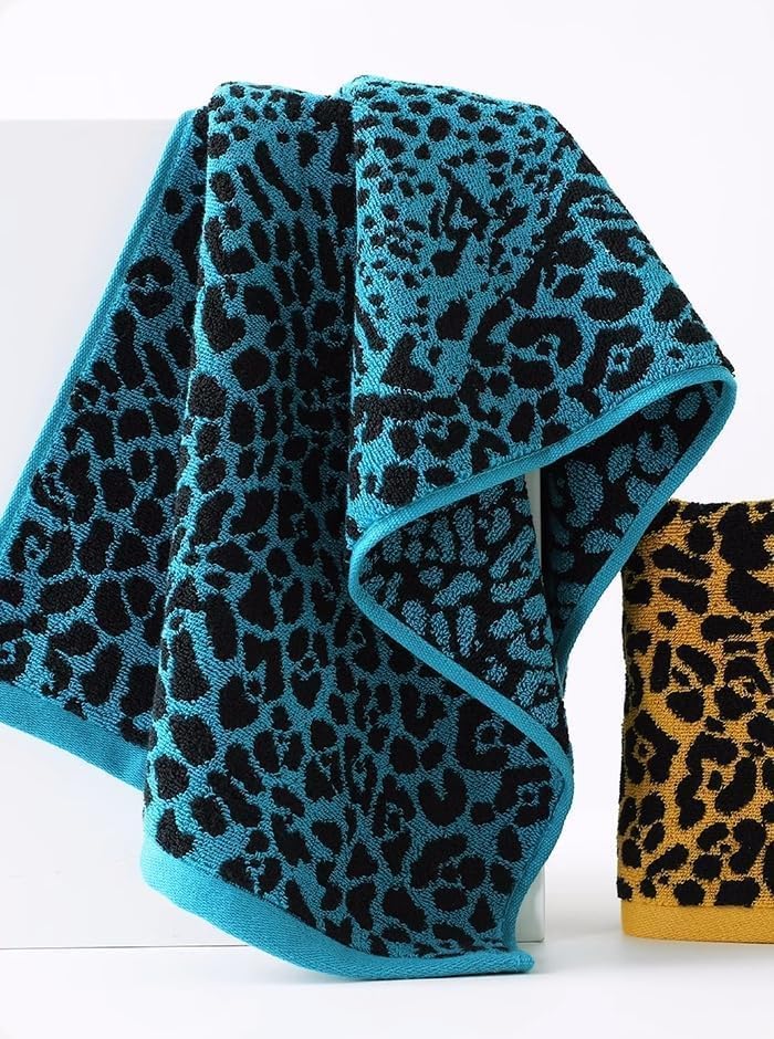 3 Piece Premium Bath Towel Set (Leopard), 1 Bath Towel 1 Hand Towel 1 Washcloth, Quick-Drying, 100% Cotton,Oeko-TEX Certified (Blue) - Image 8