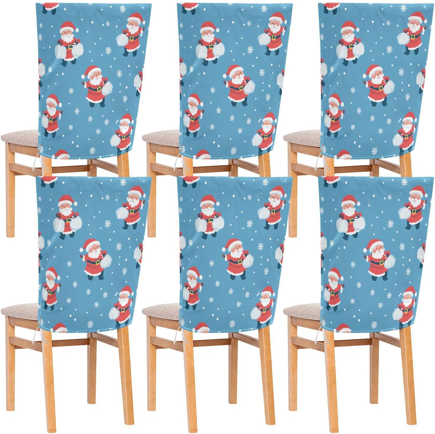 MNSRUU Christmas Chair Back Cover for Dining Room,Santa Claus Chair Slipcovers Set of 6, Snowman Chair Cover for Kitchen Hotel Holiday Party Decor,52