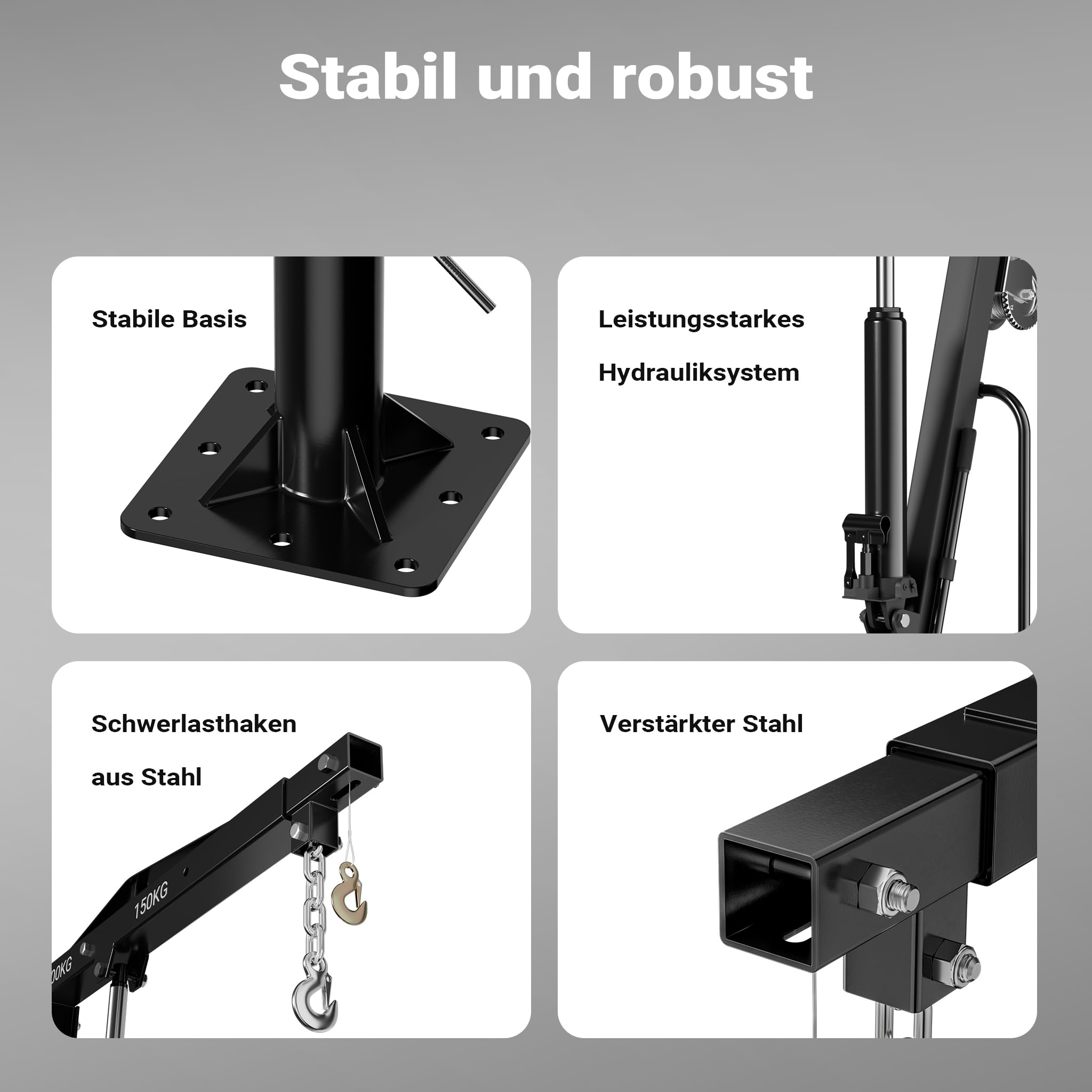 Wiltec Pickup Kran Ladekran bis 1770 mm Höhe, 500 kg Traglast und 360° Drehkranz, Seilwinde, massiver Standfuß zur Bodenmontage, Werkstattkran