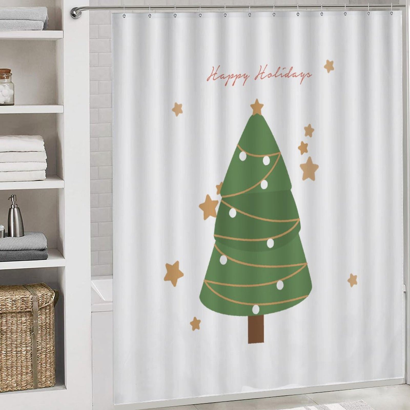 Árbol de Navidad Baño de Cuatro Piezas Tappeto De Baño De Bambú, Antideslizante Y Lavable, Ideal para Ducha Y Baño Moderno 183×183cm