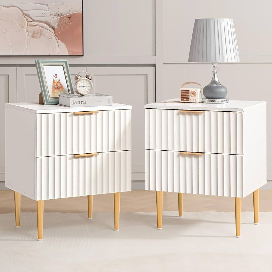 ◆ SOTAです。　◆ Amazon.com: SICOTAS White Night Stand Set 2, Wide Fluted