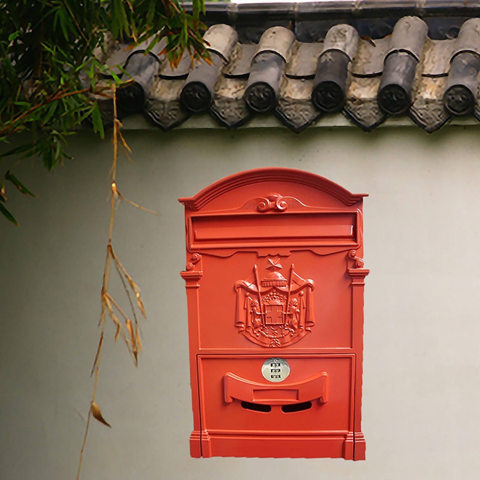 Email address, Creative Aluminum Password Lock Mailbox, Retro European Style, Suitable for A Variety of Scenarios(Orange)