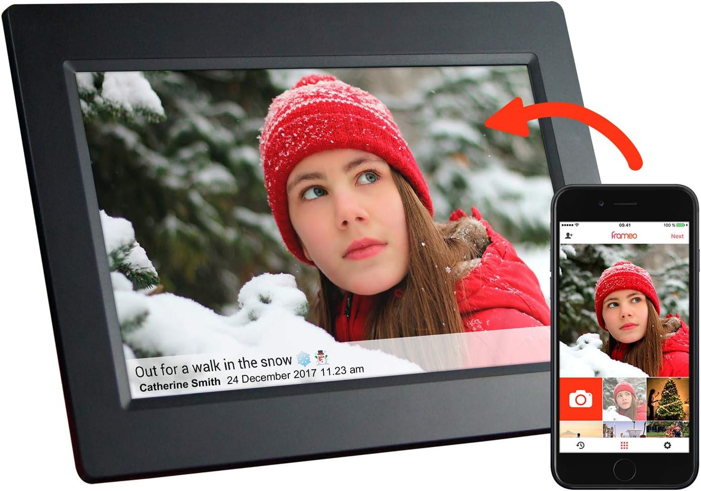 Feelcare 10 Inch Smart Wifi Digital Photo Frame with Touch Screen, 800x1280 IPS LCD Panel, Built in 8GB Memory, Wall-Mountable, Portrait&Landscape, Instantly Sharing Moments(Black) (10")