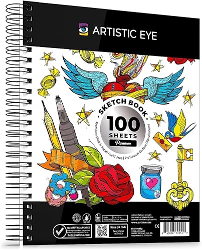 ARTISTIC EYE Juego de cuadernos de bocetos prémium de 9 x 12, 100 hojas, encuadernado en espiral, 68 libras (3.53 ozm), papel de dibujo sin ácidos,