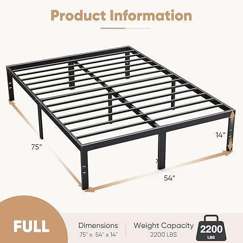 Miniatura 11 de DUMOS Base de cama de tamaño individual – Base de colchón de plataforma de metal con soporte de listones de acero, no necesita somier, espacio de