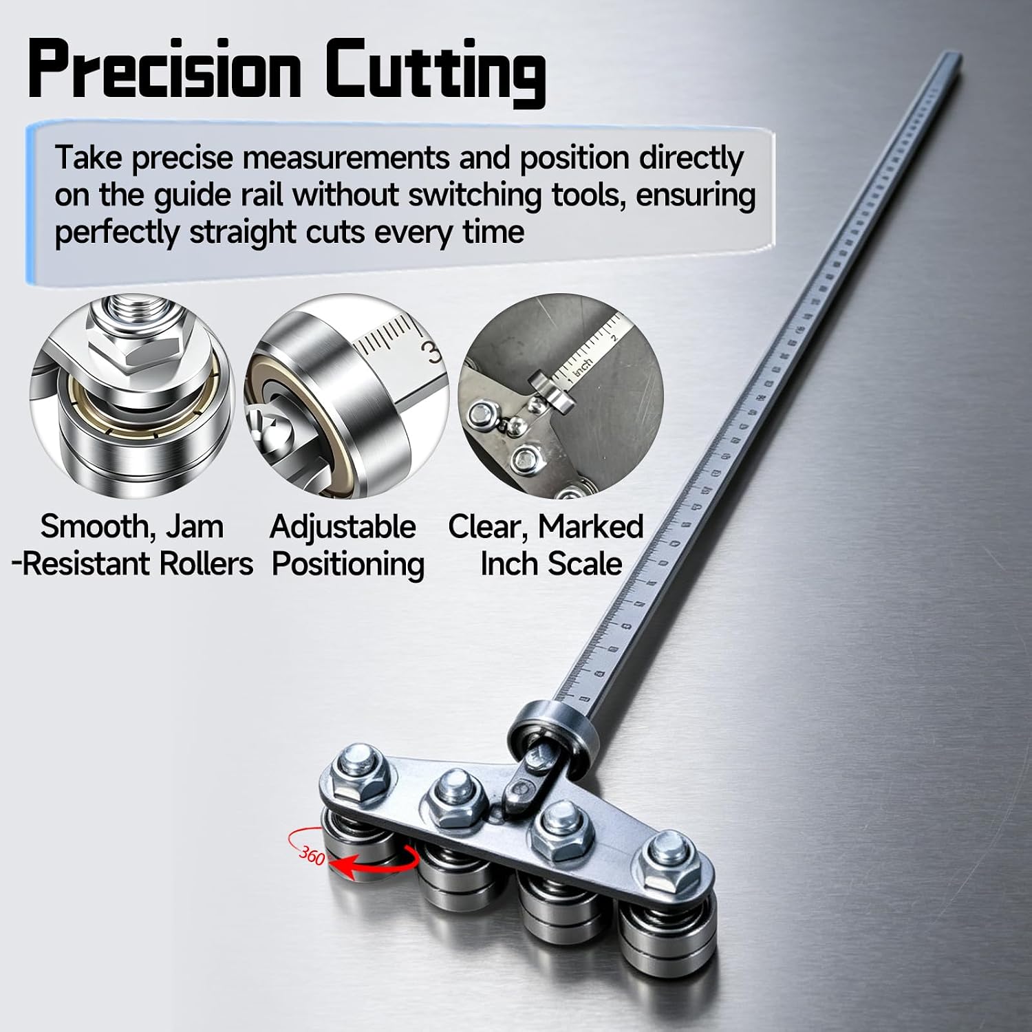 Positioning Calipers For Circular Saw 24", Adjustable Stainless Steel Rip Cut Circular Saw Guide Rail, Roller Guide For Precise Measurements & Easy Wood Cutting