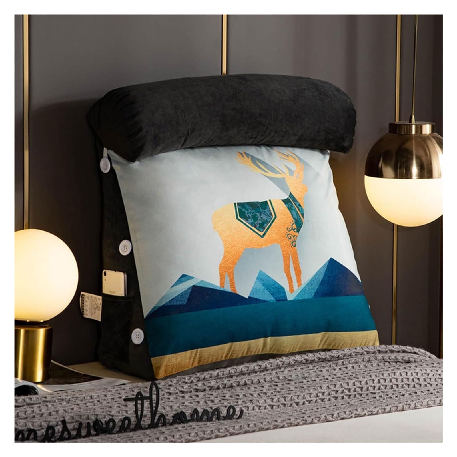 YKMYXZ support pillow， Triangular Wedge Cushion With Adjustable Neck,Shredded Memory Foam For Sofa Headboard Lumbar Support Ergonomic(Mountain Deer,45x45x20cm)