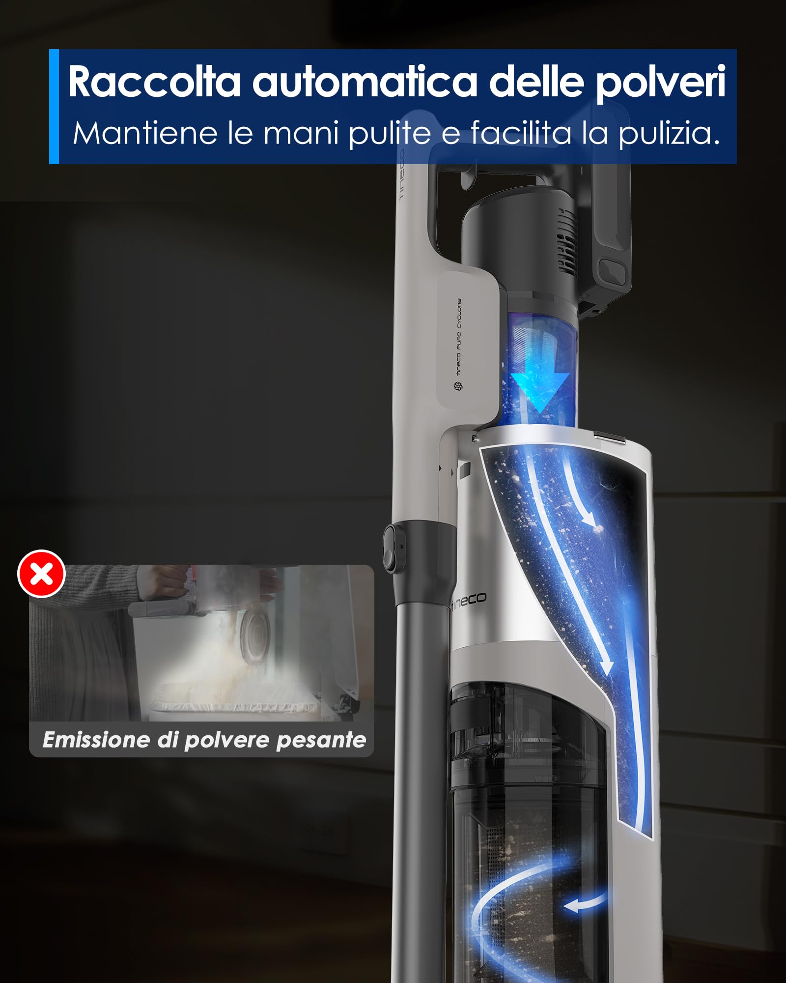 Tineco Pure One Station 5 Pro Raccolta automatica della polvere. Auto-pulizia completa. Aspirapolvere Senza Fili 200AW*. Spazzola ZeroTangle. Fino a 100 minuti di autonomia