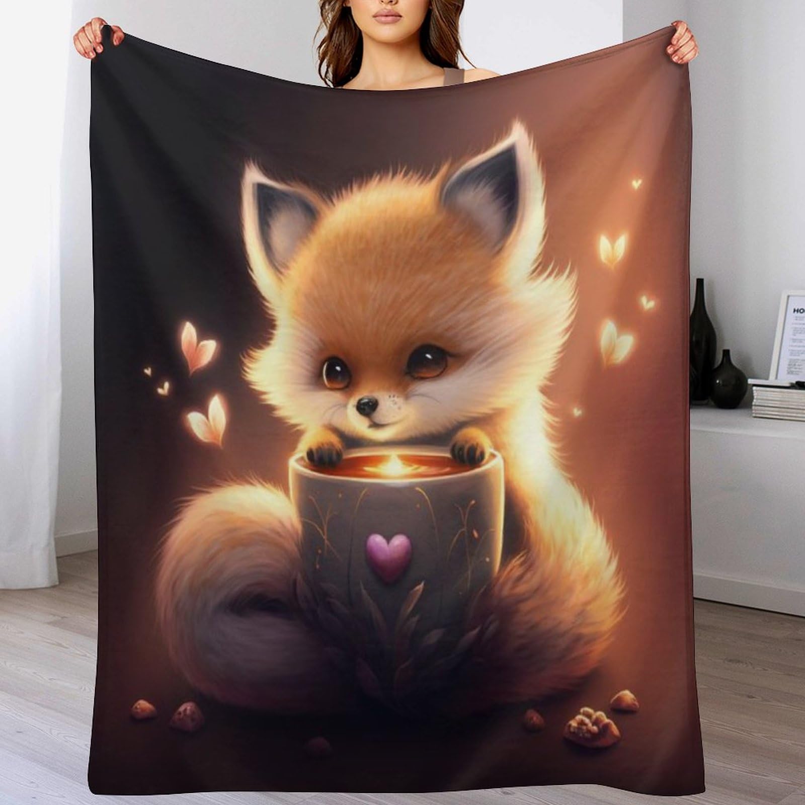 Couverture renard en flannel polaire 130x180 cm plaid canape quatre saisons