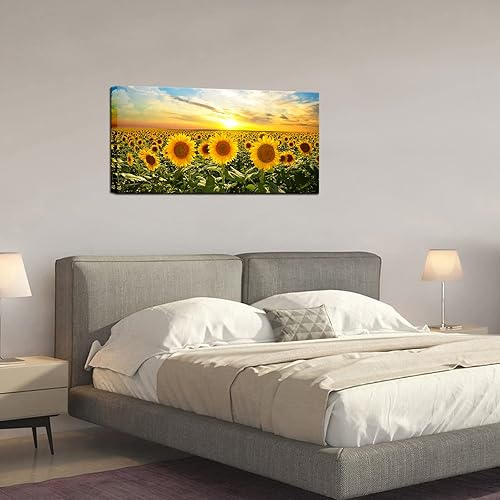 Miniatura 4 de Biuteawal Lienzo impreso con diseño de girasol, arte de pared, paisaje, paisaje, flores, campo, obra de arte, pintura moderna para el hogar, cocina,