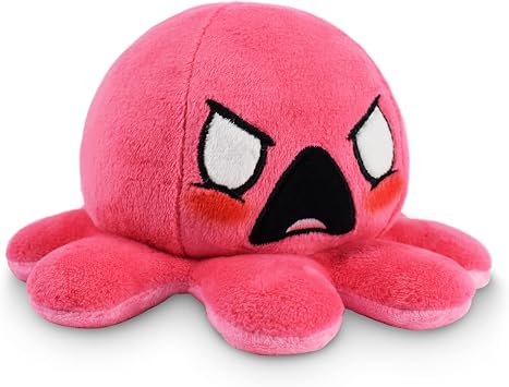 TeeTurtle Reversible Octopus Plushie 4-Inch Angry Light Pink + Furious Pink Two-Sided Flip Plush Toy with Embroidered Details - Cute Mini Collectible Plush for Kids, Teens, and Adults