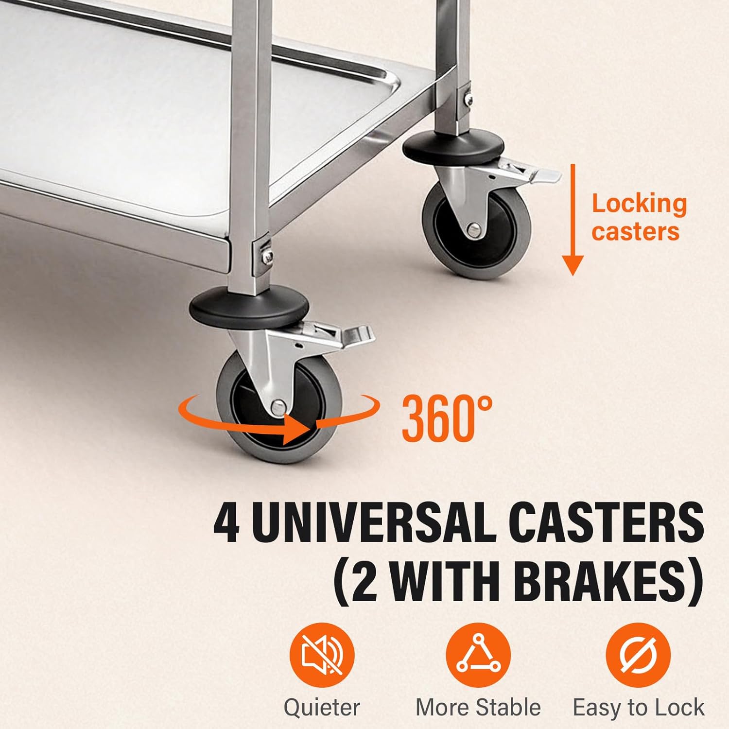 3-Tier Stainless Steel Utility Cart, 29.5"×15.7"×32.9", Rolling Kitchen Serving Trolley, Catering Storage Cart with 2 Lockable Wheels for Hotel, Restaurant, Home Use (Small)