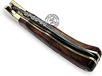 Vista 5 de Cuchillo de bolsillo de damasco hecho a mano de madera de rosa, plegable, cuchillo de caza, cuchillos plegables para hombres con mango de madera