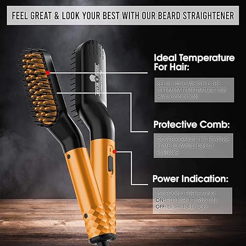 Miniatura 7 de Kit de cuidado para hombre con alisador de barba, cepillo de barba, peine de doble cara, aceite sin perfume, bálsamo natural, champú, Negro