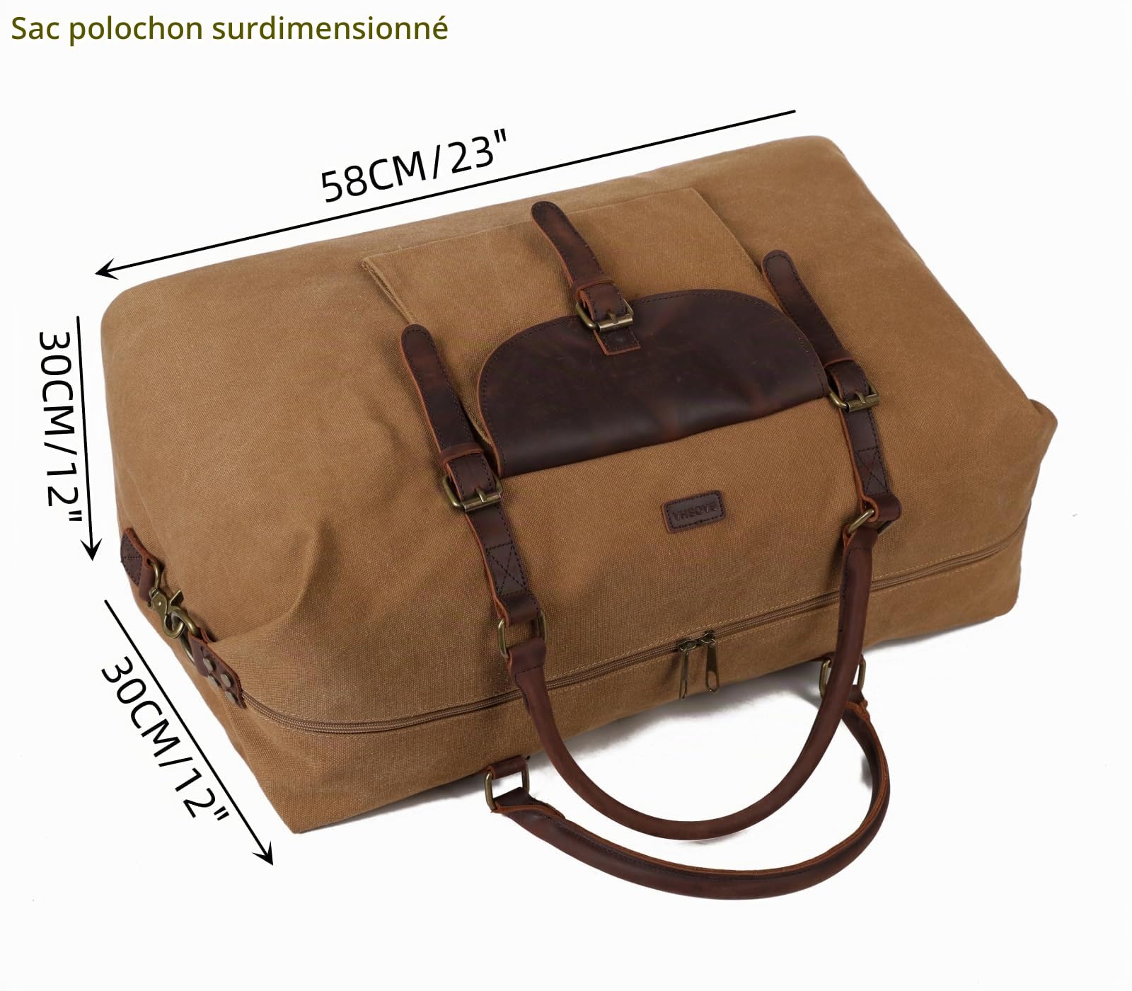 BAOSHA Sac de voyage en cuir véritable et toile Sac de voyage surdimensionné Sac de sport pour hommes HB-15 Marron Vintage