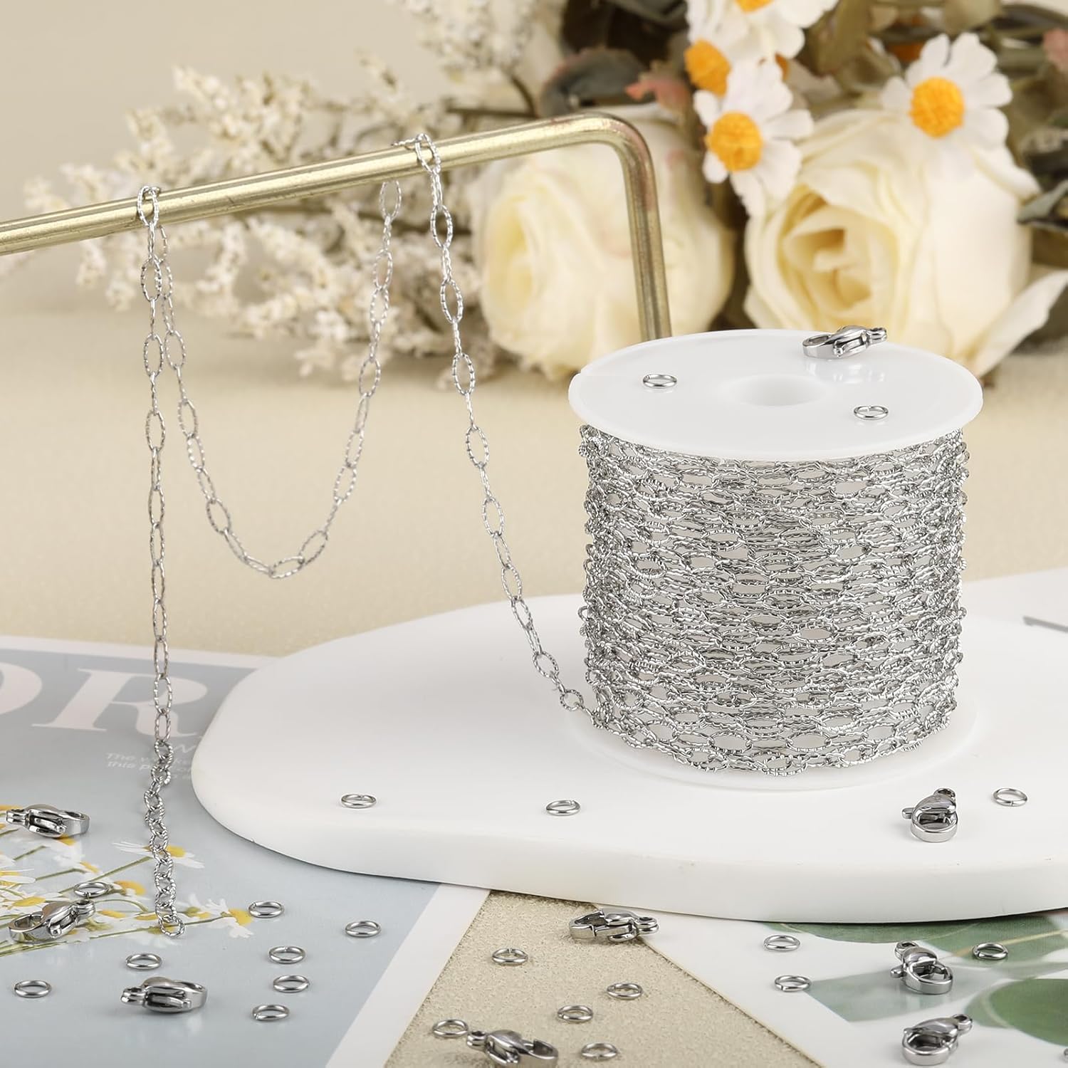 SMYHTGLIF 5 Meters Silver Oval Embossed Paperclip Jewelry Making Chains Stainless Steel Chain for Jewelry Making DIY Craft Chain Bulk Jewelry Findings - Image 5