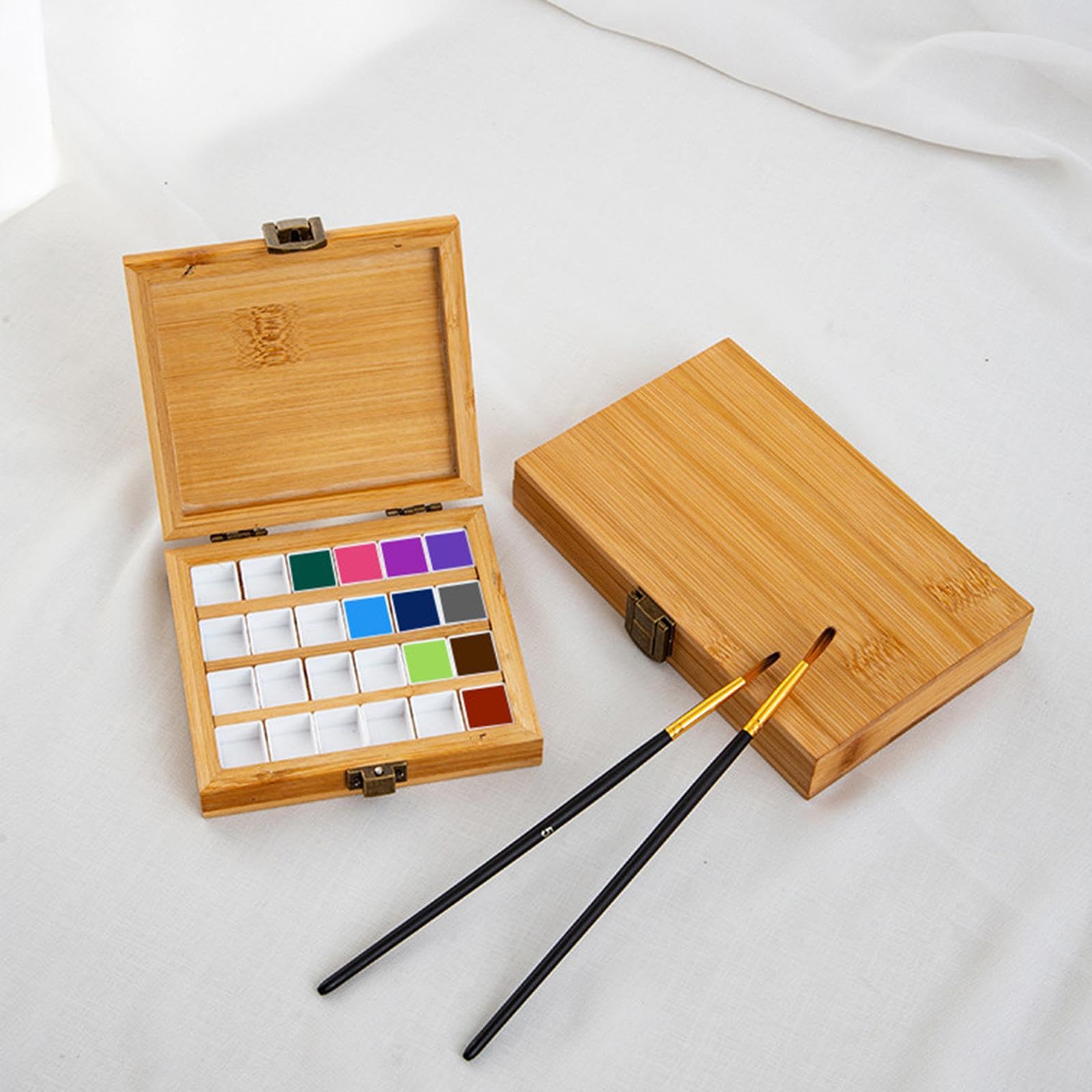 Lot de 3 palettes de peinture vides en bambou avec couvercle pour peintres étudiants studio 36 grilles 11,5 x 10,5 x 2,5 cm