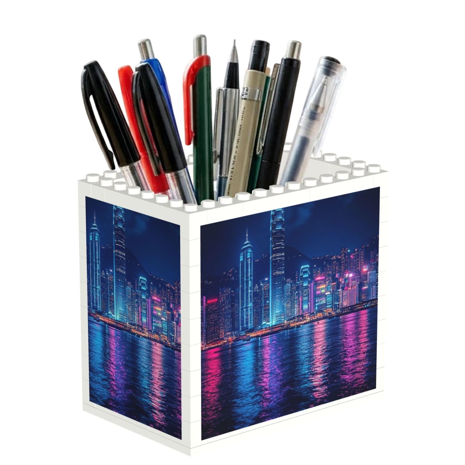 SXZVVBN Beautiful Night View Building Block Desk Tidy ABS Organiser