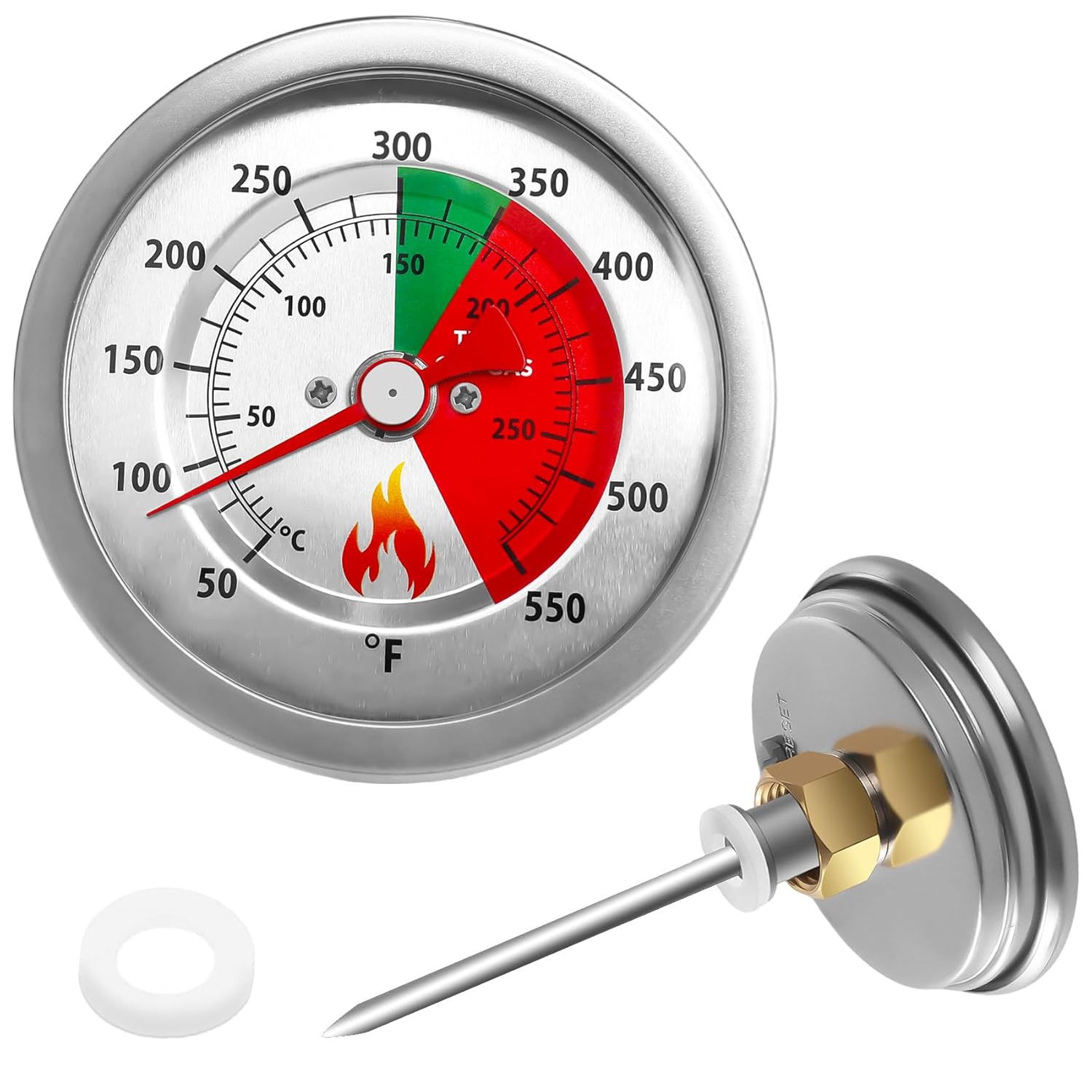 Upgraded 5070 Fryer Thermometer Replacement for Bayou 2.5/4/9-gal Fryers, 50-550°F Oil Thermometer with Stainless Steel Body & Tempered Glass Dial