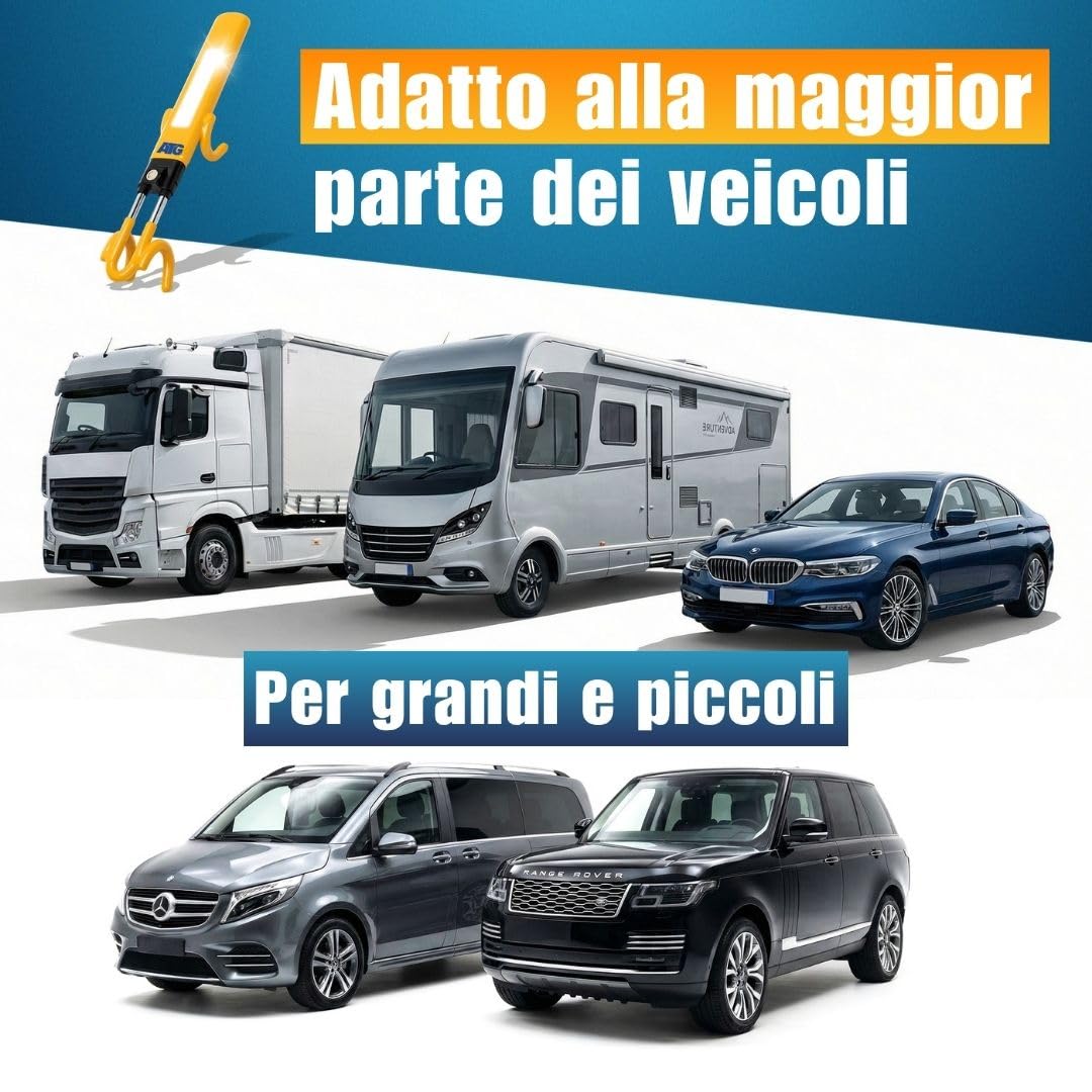 ATG Bloccasterzo Auto Antifurto per Auto SUV Van Furgone Camper Acciaio Temperato Protezione Antitrapano